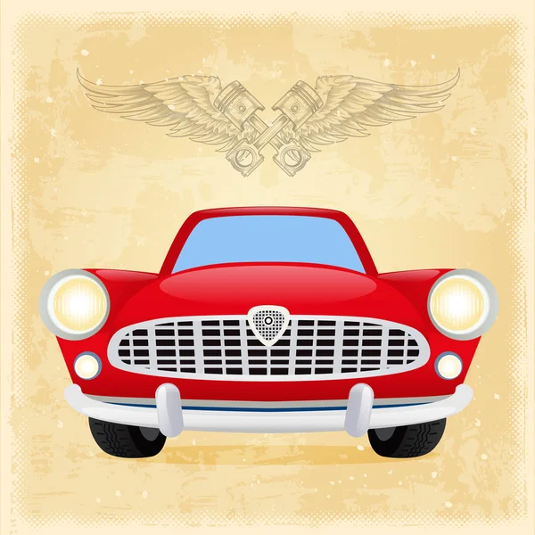 Красный Ретро Автомобиль Желтом Фоне — стоковый вектор