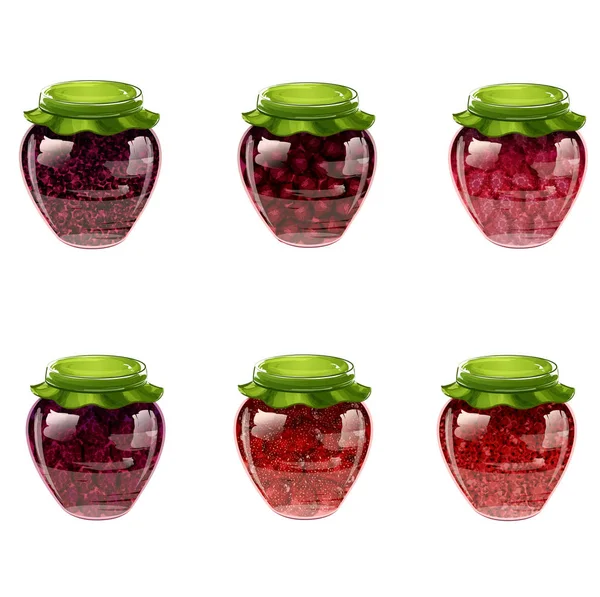 Jam Strawberries Cherries Red Currants Blackberries Raspberries Black Currants — Stock Vector
