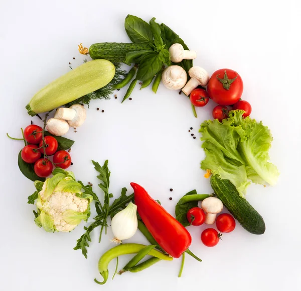 Grinalda Produtos Alimentares Finos Legumes Frescos Especiarias Cores Vermelhas Verdes — Fotografia de Stock