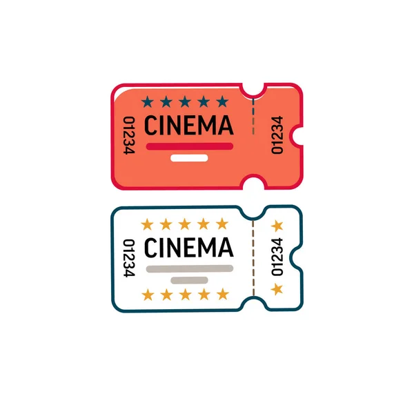 Movie Tickets Two Tickets Cinema Cartoon Style Apartment Vector Icons — Stock Vector