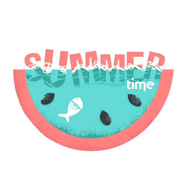 Summer time. Logo or summer slogan. Watermelons, fish and the sea. Vector image — Stock Vector