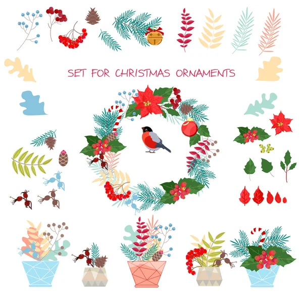 Kış desen kümesi. Noel çelenk. Yeni yıl resimleri dekorasyon. Vektör