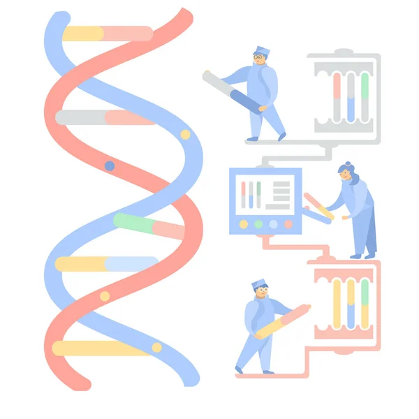 Secuenciando ADN. Procesamiento de datos dnk. Estudiando el análisis. El estudio del genoma — Archivo Imágenes Vectoriales