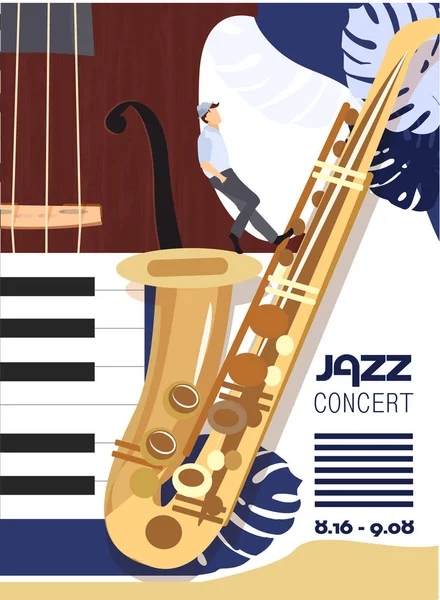 Шаблон постера джазового фестиваля с музыкальными инструментами — стоковый вектор