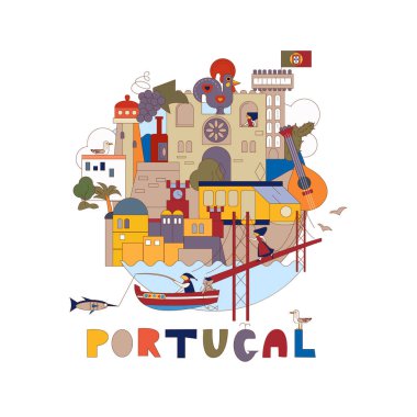 Portugal. Map of attractions of Lisbon. Historical and cultural. Tourism, travel clipart