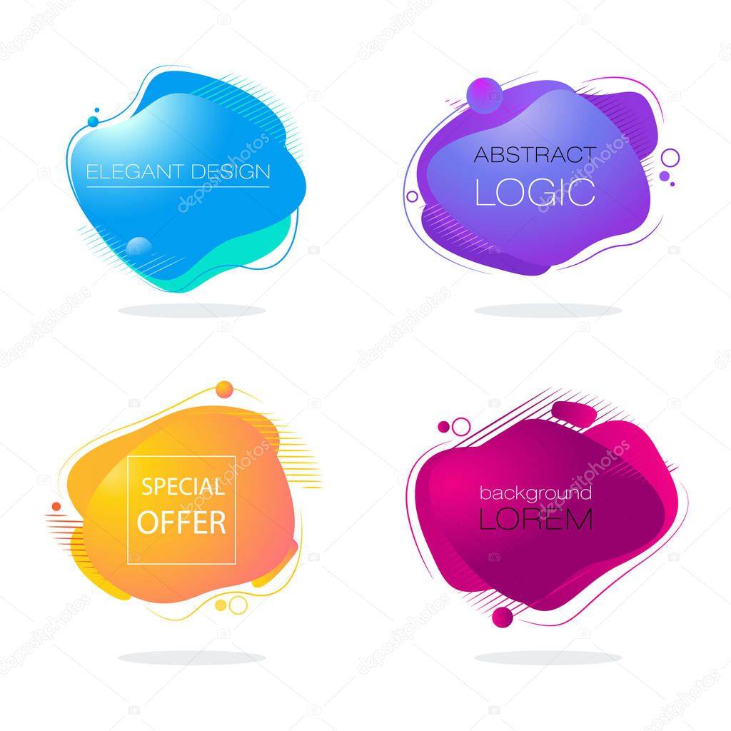Fluid color badges set. Abstract shapes composition. Eps10 vector.