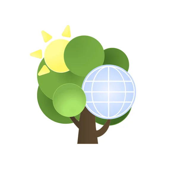 Tag der Erde. Illustration mit den Worten, Planeten und grünen Blättern. Vektor — Stockvektor
