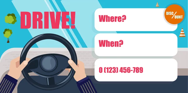 Eller gidonun üzerine. Sürücü kursu. bir araba sürmek öğrenme sürücü