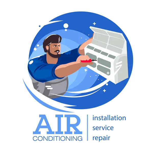 Reparación de aires acondicionados. Mantenimiento e instalación de sistemas de refrigeración — Vector de stock
