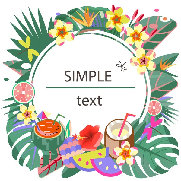 Tropik çiçekler ve yapraklar. Egzotik meyveler. Karayip renkleri. Tasarım ve desen