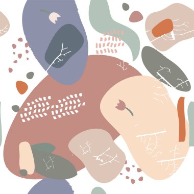 Yaprakları ve doğal renk soyut formları ile Dikişsiz tekrarlama deseni