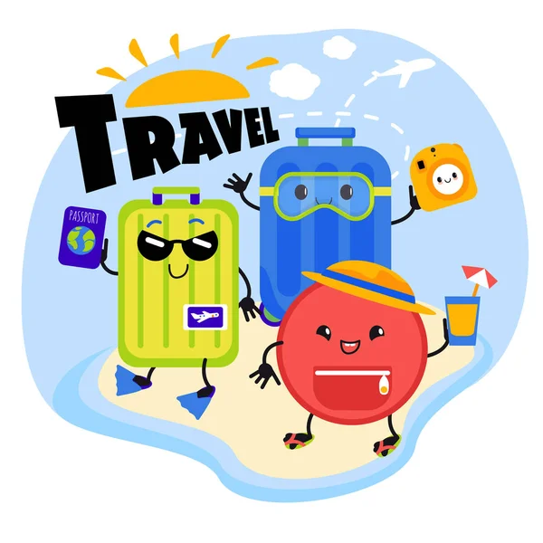 Zestaw ikon cute wektor podróży. podróży Kawaii obiektów. Kreskówek — Wektor stockowy