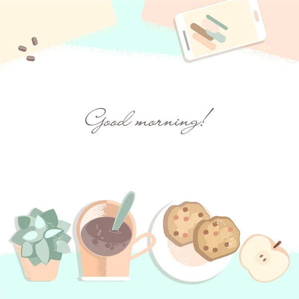 Ilustración vectorial de Buenos días con café. diseño de vectores. Desayuno — Vector de stock