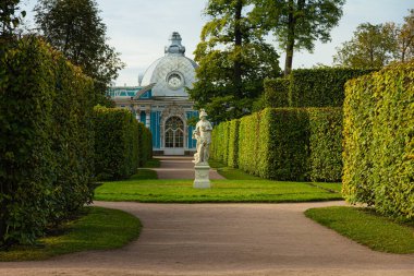 Bahçenin ara sokaklarında. Puşkin 'deki Autumn Park' ta. Saint-Petersburg 'da. Günaydın..