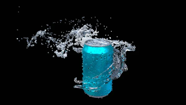 Clear water flows from an open iron can. Stock Image