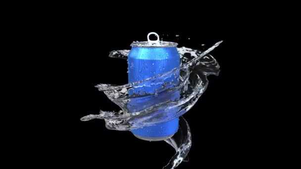 金属罐在清澈的水流中转动.3D渲染. — 图库视频影像