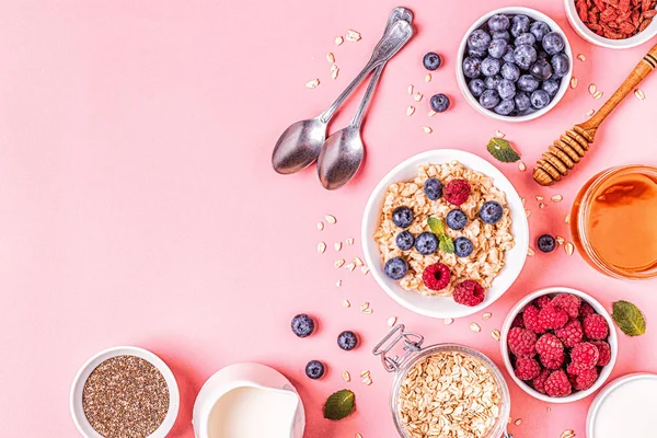 Breakfast, oatmeal with berries.