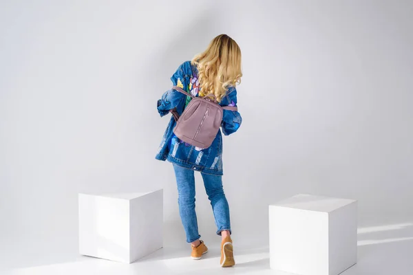 Girl Posing Backpack Studio Royalty Free Stock Photos