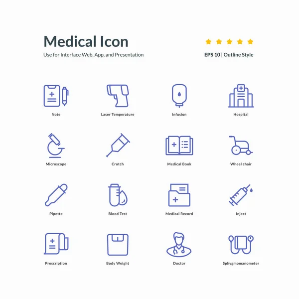 Медицинский Набор Иконок Графический Дизайн Векторной Иллюстрации Интерфейса Мобильной Веб — стоковый вектор