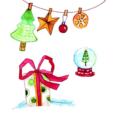 Suluboya raster resim Noel elemanları ile.