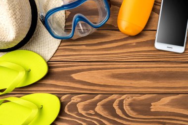 Plaj veya yaz arka plan. Üstten görünüm