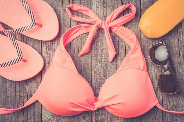 Pink Swimsuit Beach Accessories Close — Stock Photo, Image