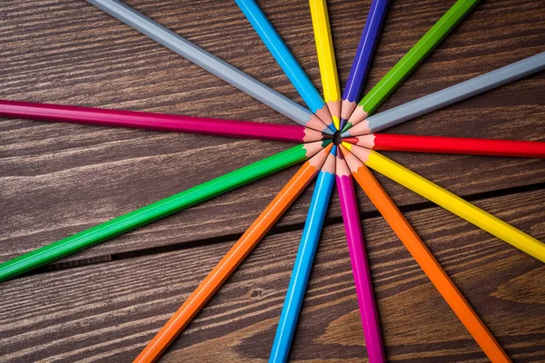 Colorful Pencils Old Wooden Table — Stock Photo, Image