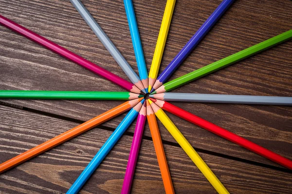 Colorful Pencils Old Wooden Table — Stock Photo, Image