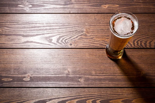 Bierglas Houten Tafel Sluiten — Stockfoto