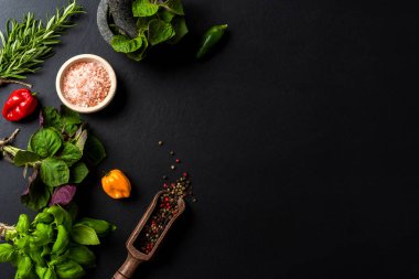 Taze ot ve baharat karışımı. Üstten görünüm