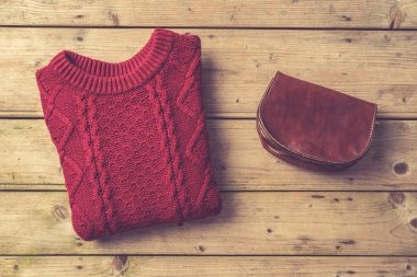 Kadın kış veya sonbahar kıyafeti. Üstten görünüm