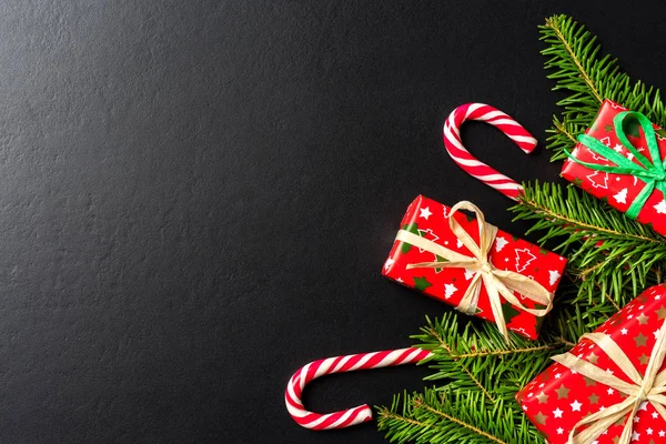 Χριστουγεννιάτικο Φόντο Δένδρο Δώρα Και Διακοσμητικά — Φωτογραφία Αρχείου