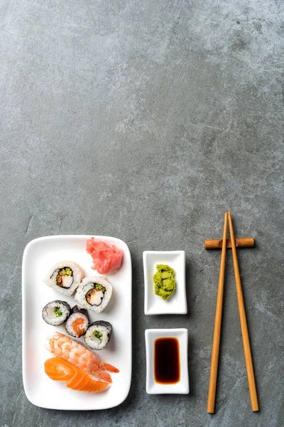Sada Japonských Sushi Pohled Shora — Stock fotografie
