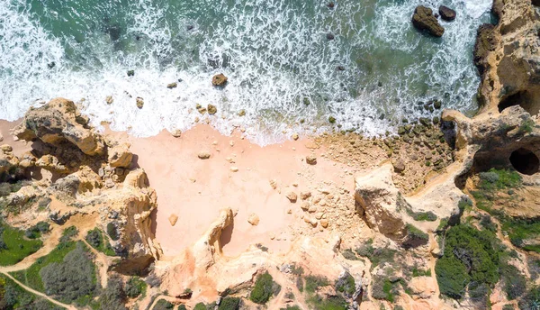 Aerial View Tropical Sandy Beach Cliffs Ocean — Stock Photo, Image