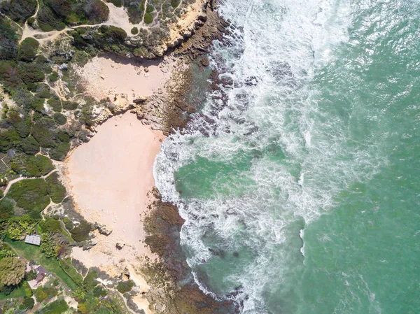 Vista Aérea Praia Areia Tropical Oceano Com Água Azul Turquesa — Fotografia de Stock