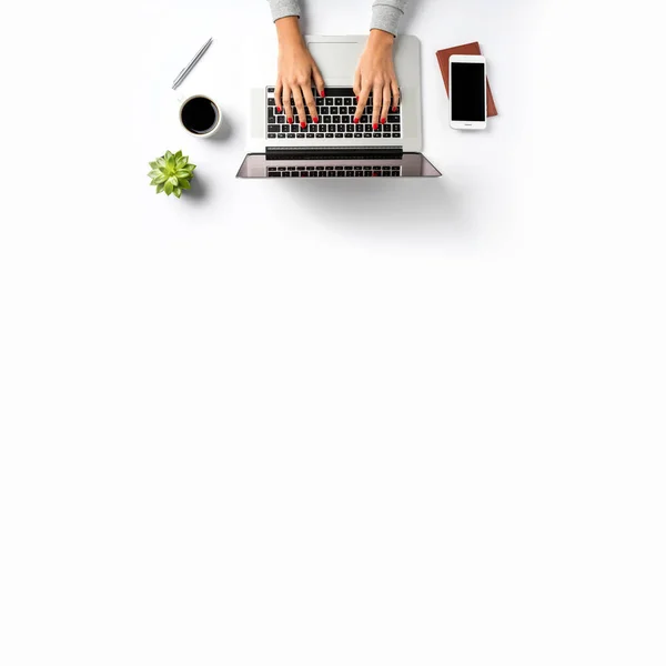 Overhead Skott Office Desktop — Stockfoto