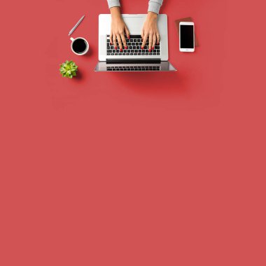 Dizüstü bilgisayarda çalışan kadın havai çekim