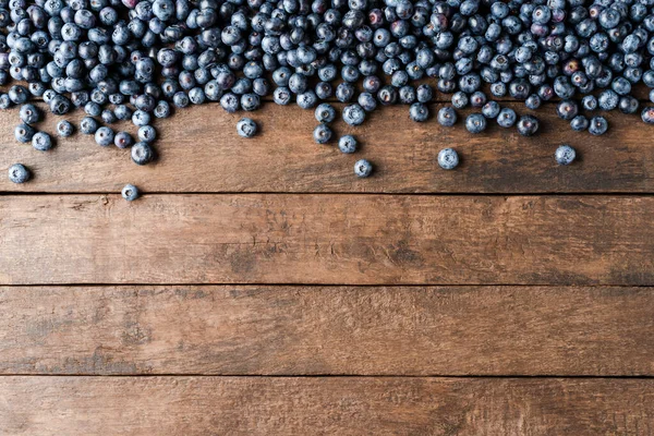 Delicious Blueberries Wooden Table Copyspace Top View — Stock Photo, Image