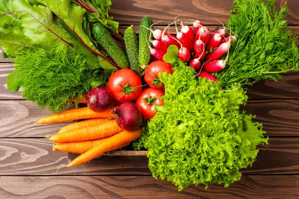 Mix Vegetables Wooden Background Top View — Stock Photo, Image