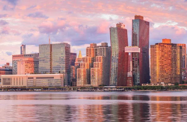 View Manhattan Skyline Long Island City Sunrise Area East River — Stock Photo, Image