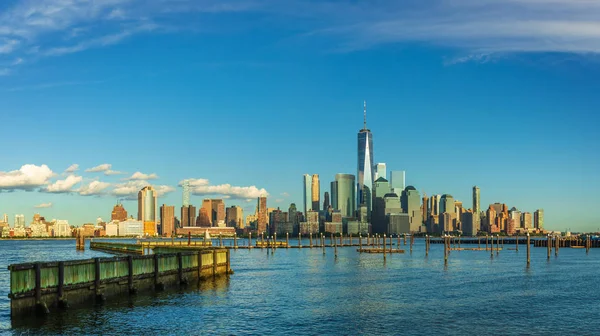 Widok Panoramę Manhattanu New Jersey City Zachodzie Słońca Stany Zjednoczone — Zdjęcie stockowe