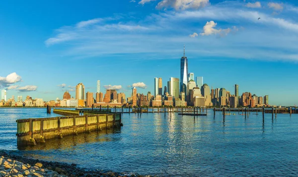 Uitzicht Skyline Van Manhattan Vanaf New Jersey City Bij Zonsondergang — Stockfoto