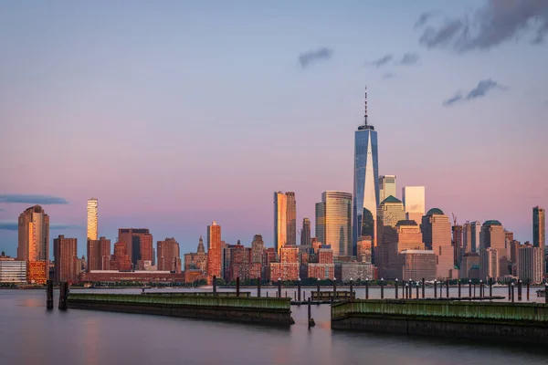 Widok Panoramę Manhattanu New Jersey City Zachodzie Słońca Stany Zjednoczone — Zdjęcie stockowe