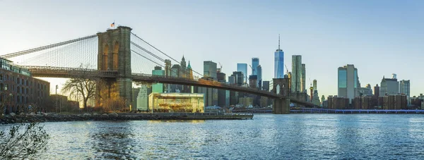 Pôr Sol Dumbo Brooklyn Bridge Park — Fotografia de Stock