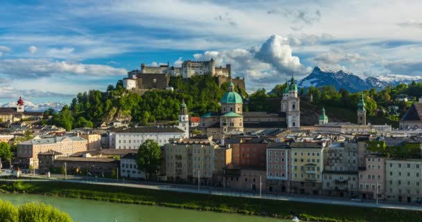 Vista Para Cidade Salzburgo Partir Kapuzinerberg Monastery Time Lapse Fps — Vídeo de Stock