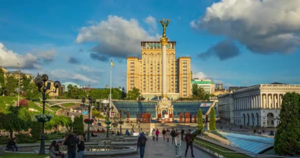 Площадь Независимости Киева Заката Время Захода Солнца — стоковое видео
