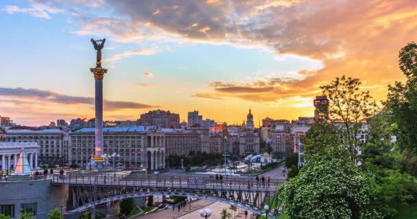 Plaza Independencia Ciudad Kiev Antes Puesta Del Sol Lapso Tiempo — Vídeo de stock