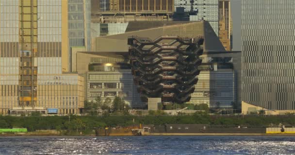 View Hudson Yards Skyline Lincoln Harbor Sunset — Stock Video