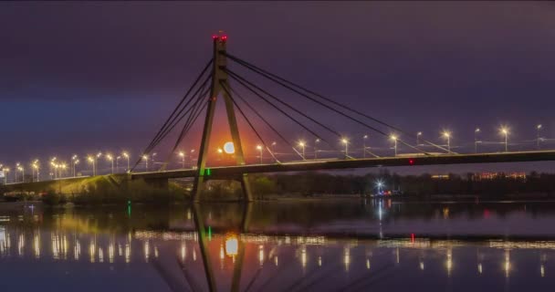 Super Luna Piena Che Sorge Sul Ponte Notte Kiev Ucraina — Video Stock