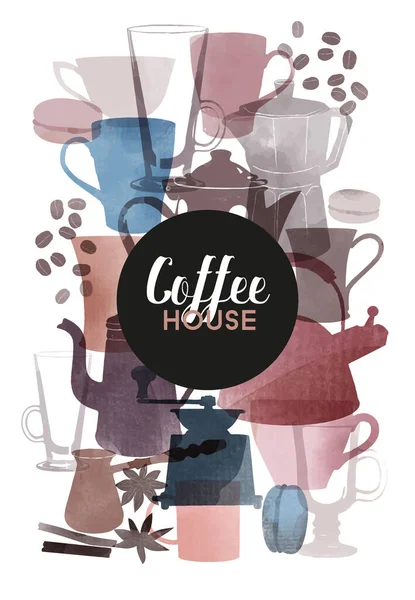 Aquarel Vector Set Illustratie Van Koffie Elementen — Stockvector